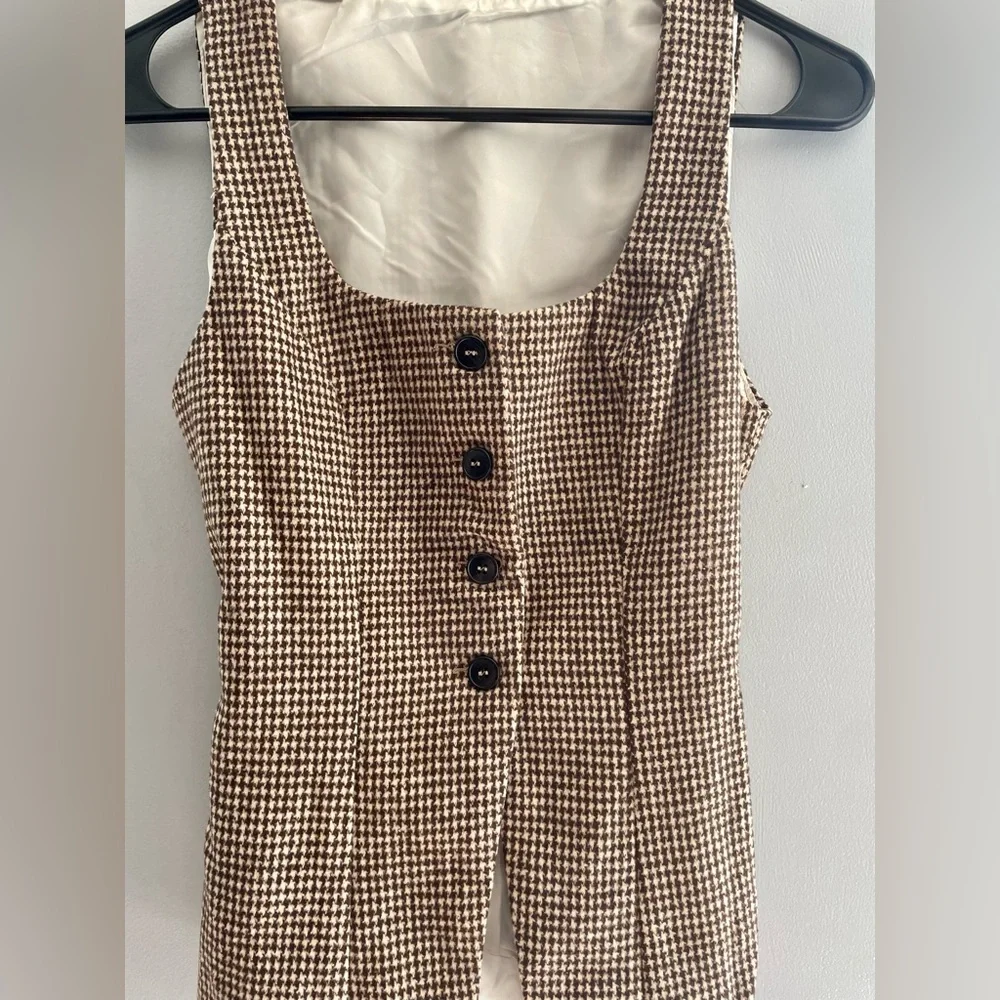 Classic Houndstooth Button-Front Women’s Top - Brown/White
